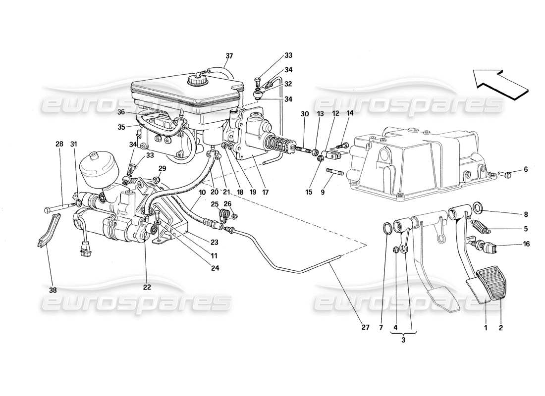 Ferrari 348 (1993) TB / TS Brake Hydraulic System Parts Diagram