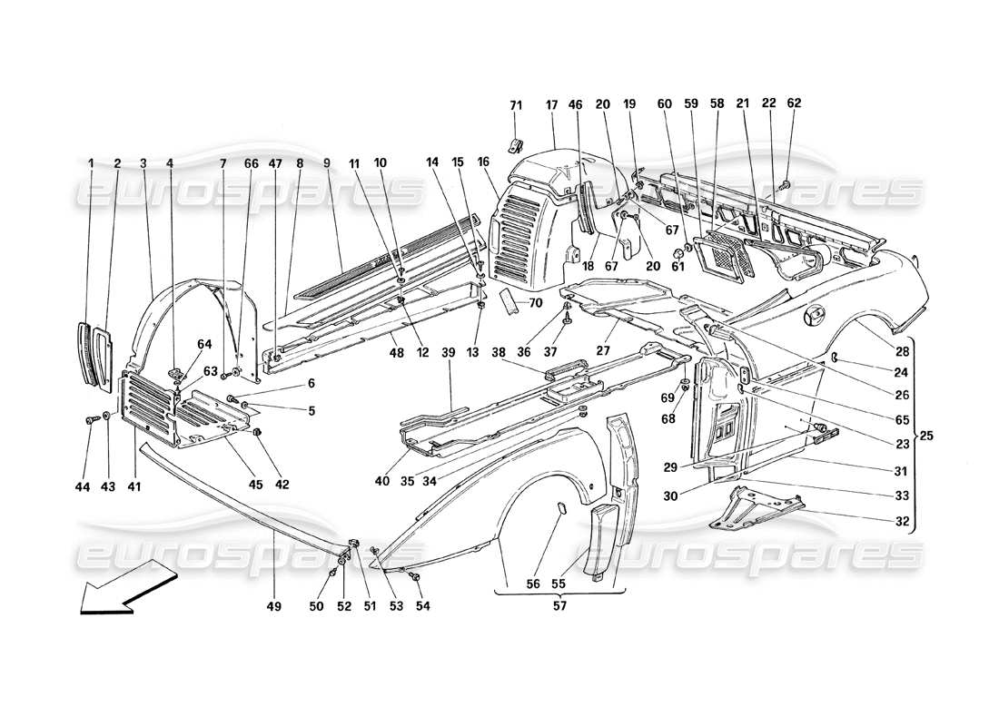 Ferrari 348 (1993) TB / TS Body - Outer Trims Parts Diagram