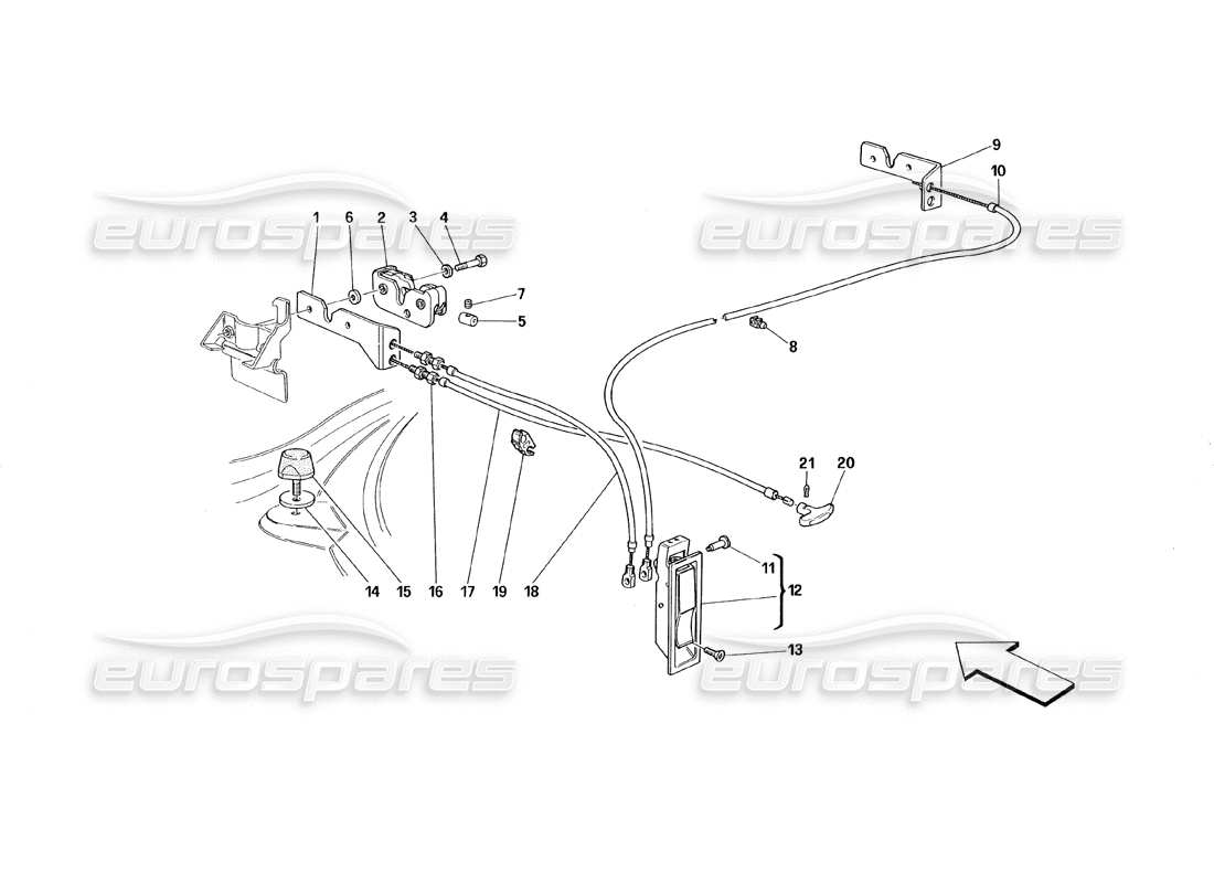 Ferrari 348 (1993) TB / TS Opening Device for Front Hood Parts Diagram