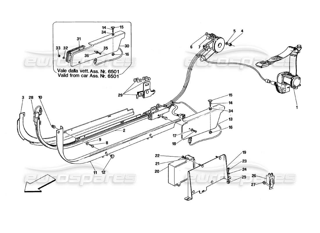 Ferrari 348 (1993) TB / TS Passive Safety Belts System Parts Diagram