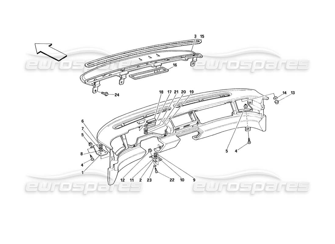 Ferrari 348 (1993) TB / TS dashboard - structure and supports Parts Diagram