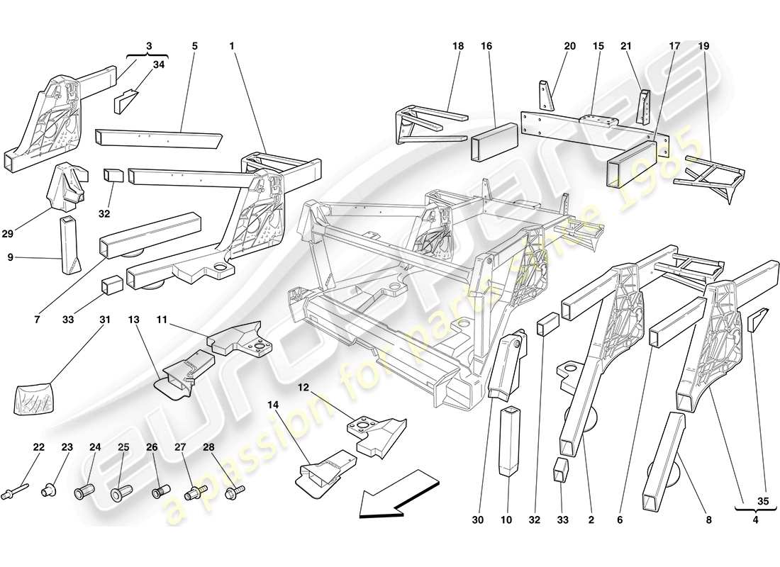 Ferrari F430 Coupe (Europe) CHASSIS - REAR ELEMENT SUBASSEMBLIES Parts Diagram