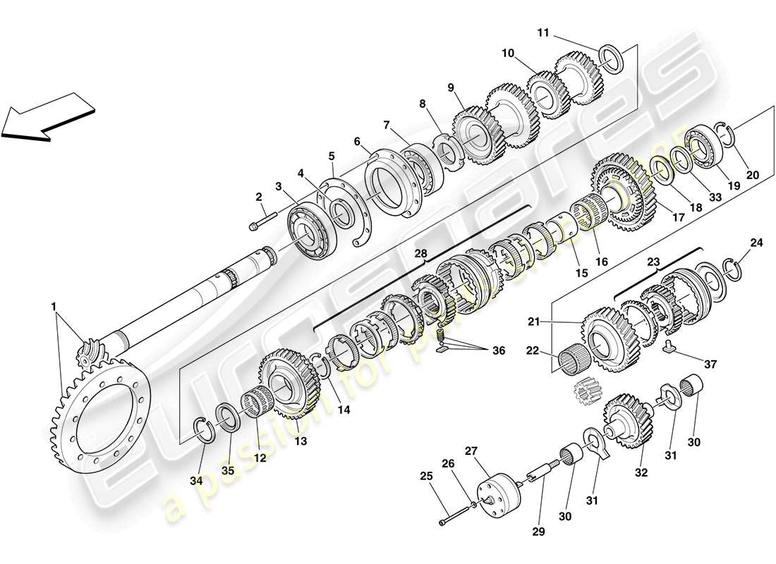 Ferrari F430 Coupe (RHD) SECONDARY SHAFT GEARS Parts Diagram