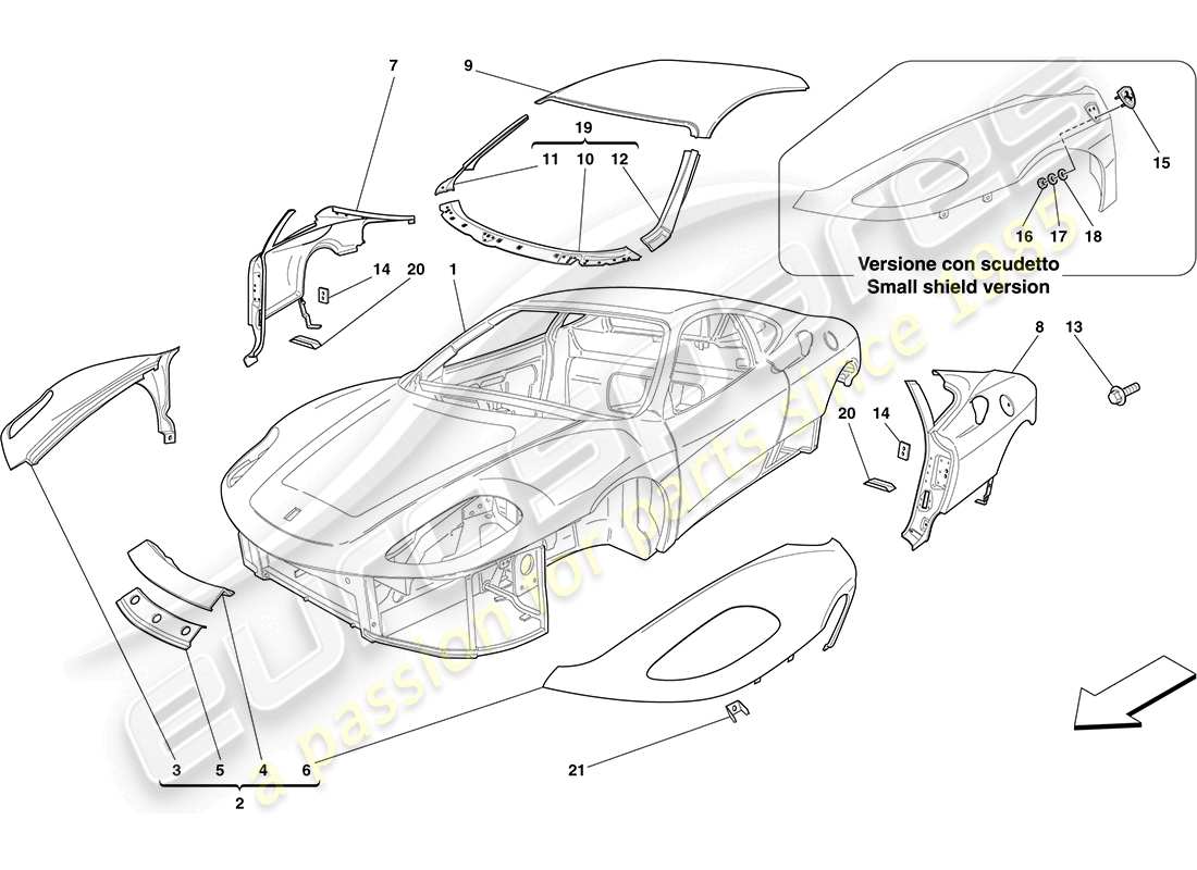 Ferrari F430 Coupe (RHD) BODYSHELL - EXTERNAL TRIM Parts Diagram