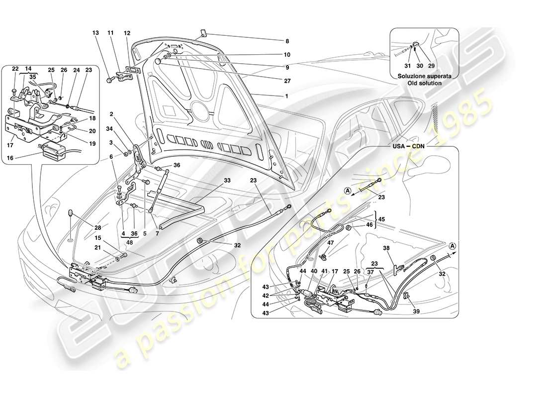 Ferrari F430 Coupe (RHD) FRONT LID AND OPENING MECHANISM Parts Diagram