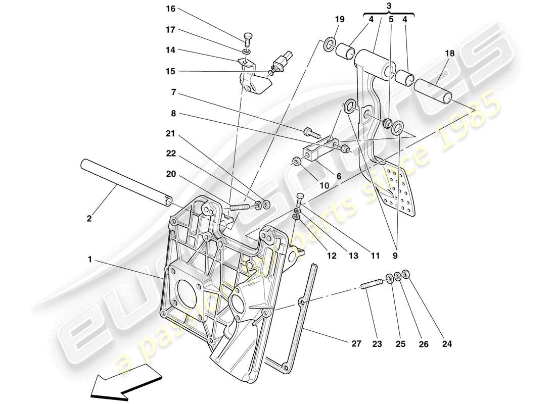 Ferrari F430 Scuderia Spider 16M (RHD) Pedal Board Part Diagram