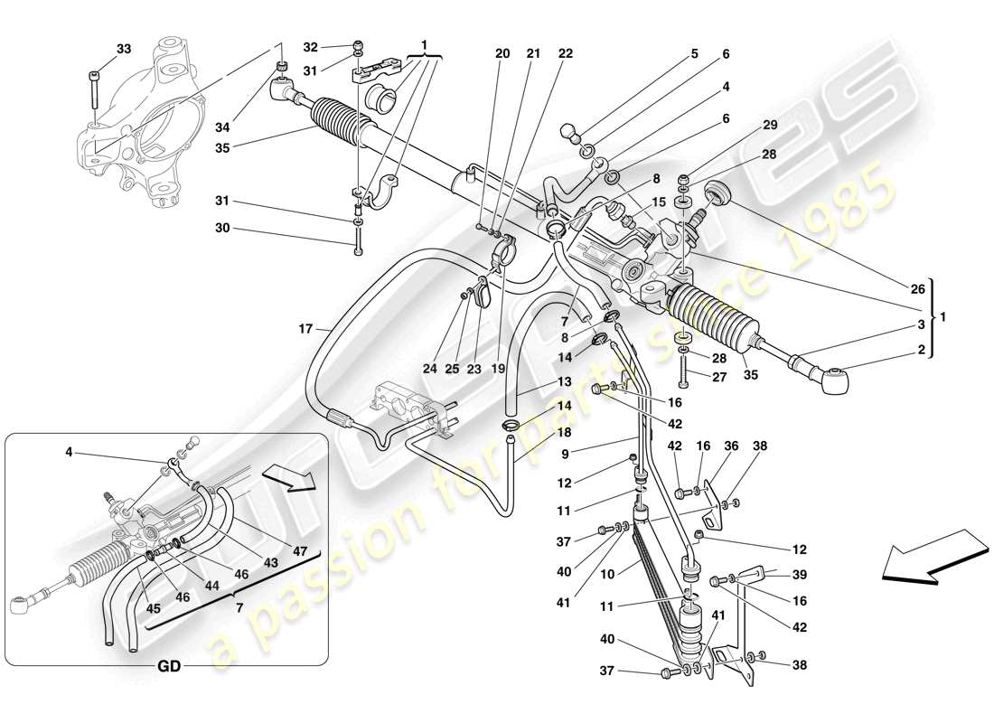 Ferrari F430 Scuderia Spider 16M (RHD) HYDRAULIC POWER STEERING BOX AND SERPENTINE COIL Part Diagram