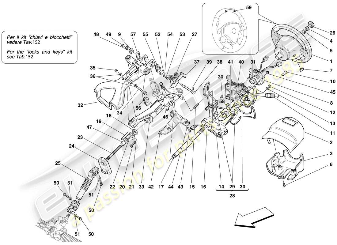Ferrari F430 Scuderia Spider 16M (RHD) Steering Control Part Diagram