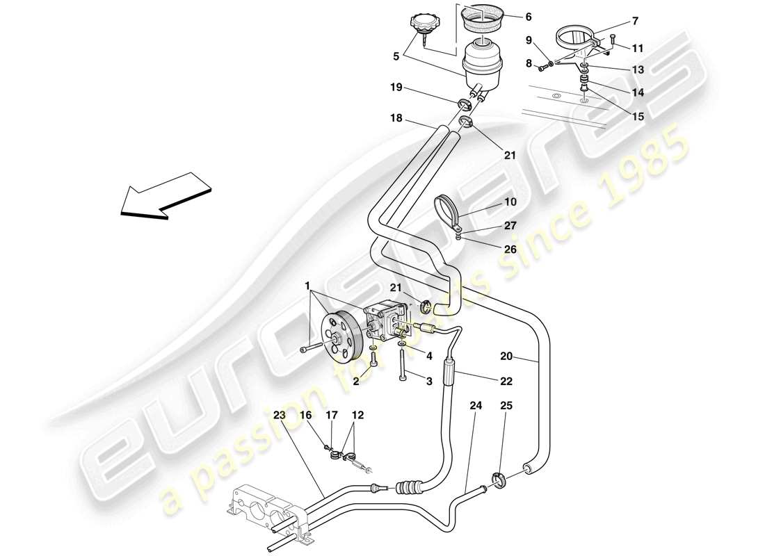 Ferrari F430 Scuderia Spider 16M (RHD) POWER STEERING PUMP AND RESERVOIR Part Diagram