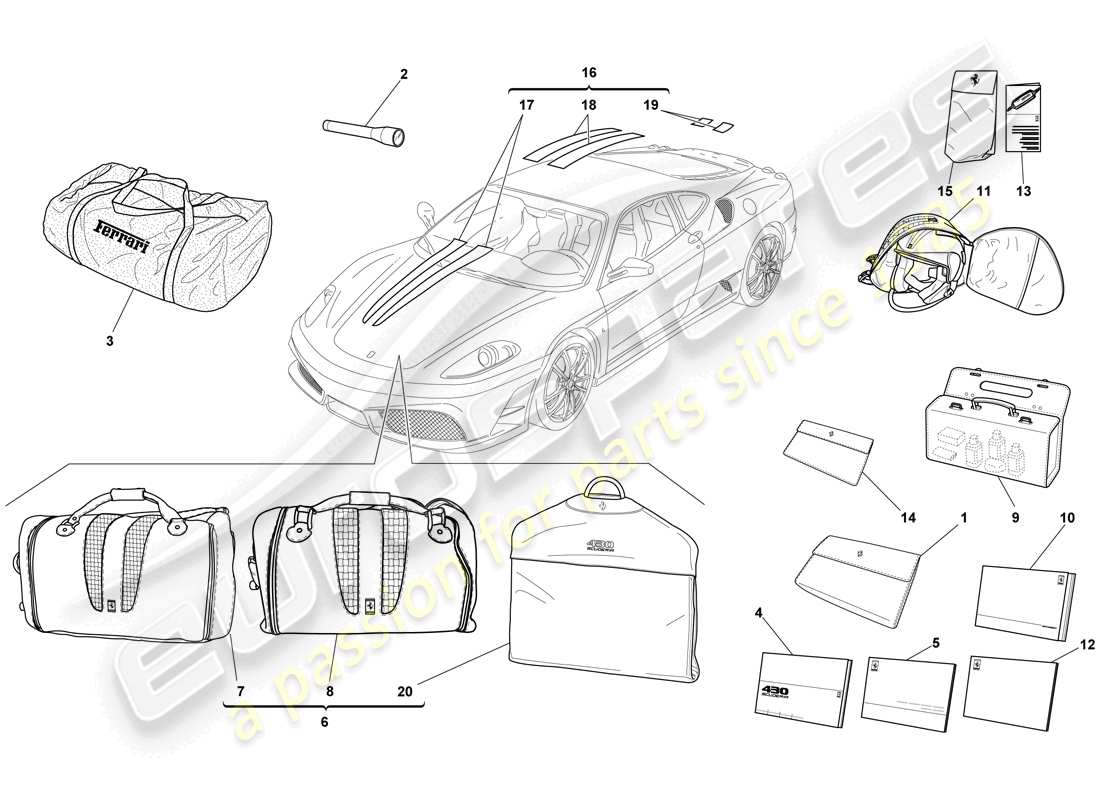 Ferrari F430 Scuderia Spider 16M (RHD) documentation and accessories Part Diagram