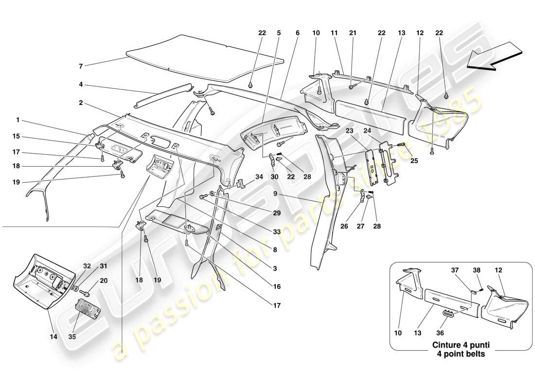 Ferrari F430 Scuderia Spider 16M (RHD) HEADLINER TRIM AND ACCESSORIES Part Diagram