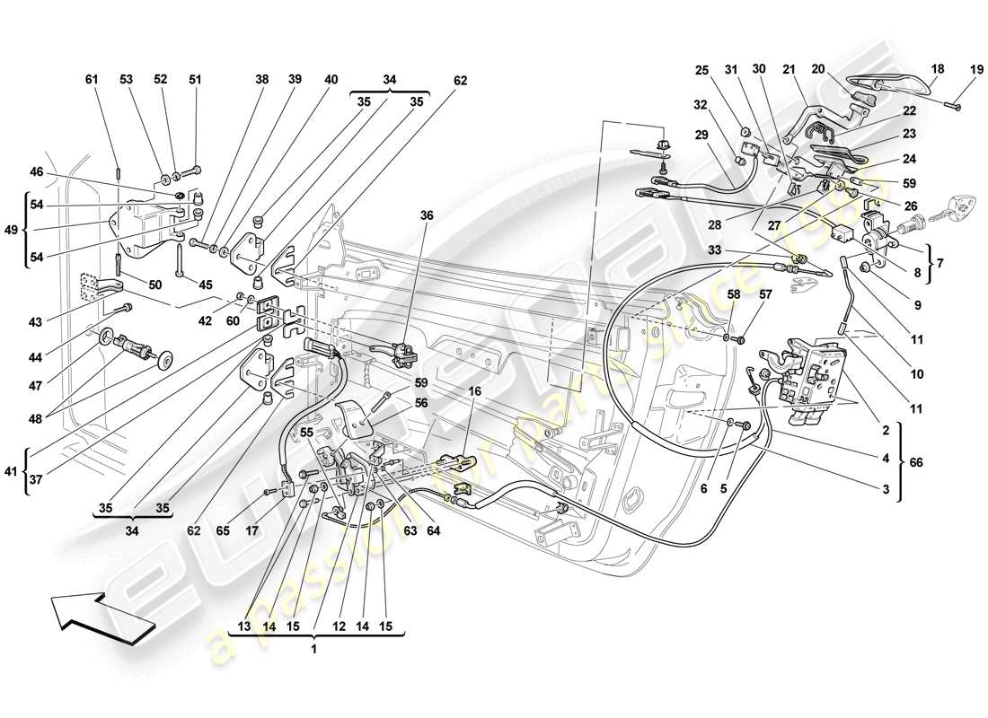 Ferrari F430 Scuderia Spider 16M (RHD) DOORS - OPENING MECHANISM AND HINGES Part Diagram