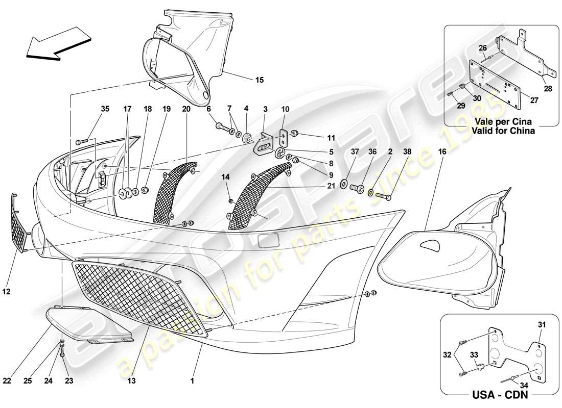 Ferrari F430 Scuderia Spider 16M (RHD) FRONT BUMPER Part Diagram