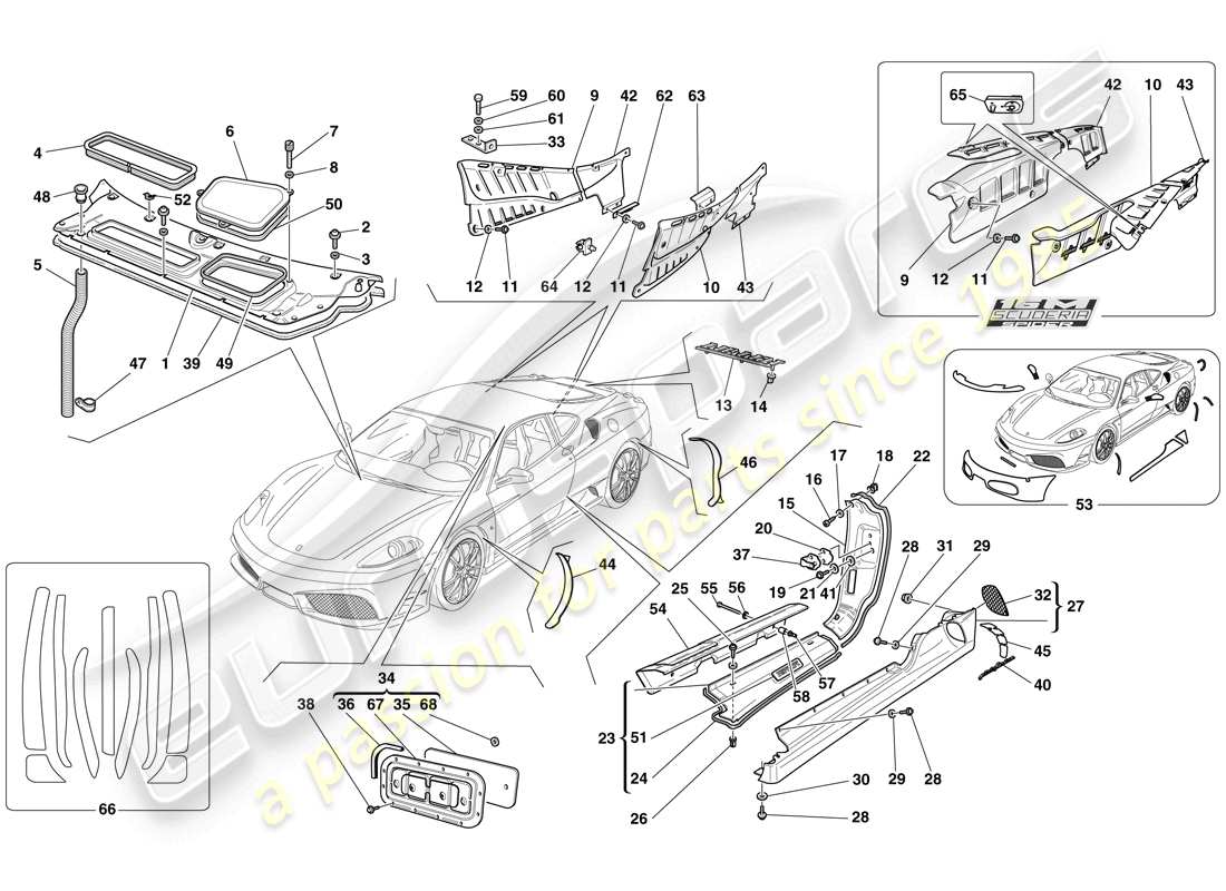 Ferrari F430 Scuderia Spider 16M (RHD) SHIELDS - EXTERNAL TRIM Part Diagram