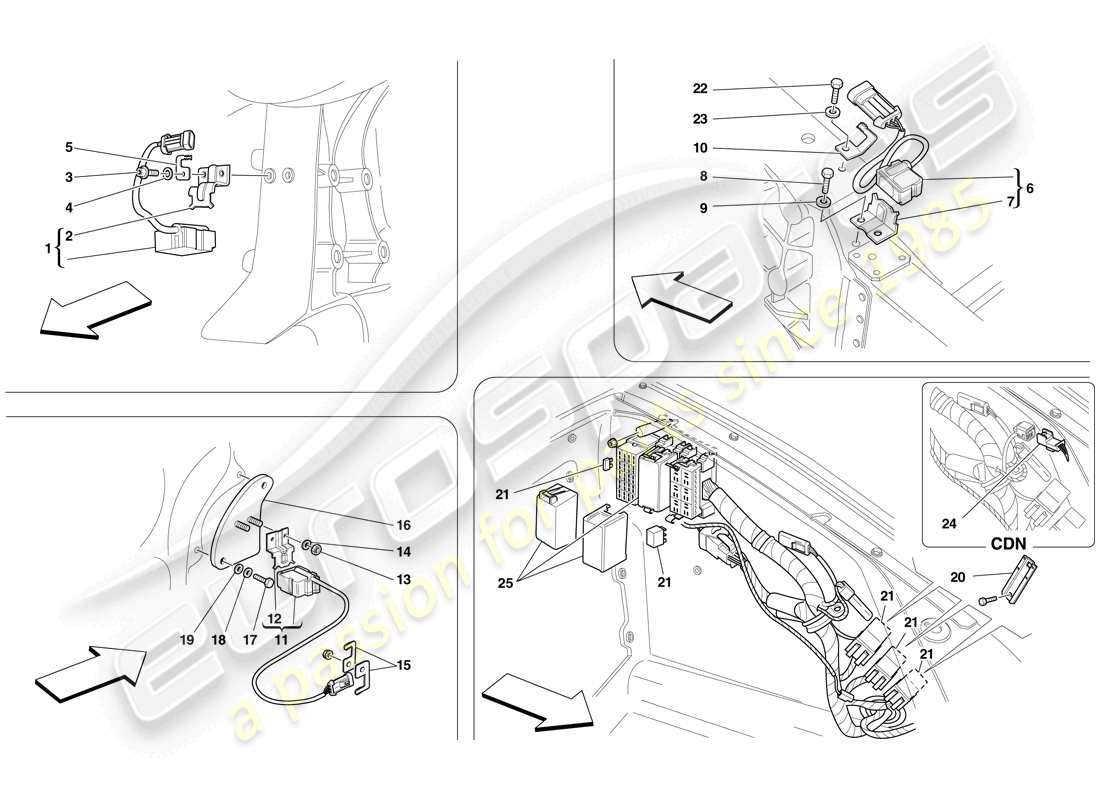 Ferrari F430 Scuderia Spider 16M (RHD) ECUs AND SENSORS IN FRONT COMPARTMENT AND ENGINE COMPARTMENT Part Diagram