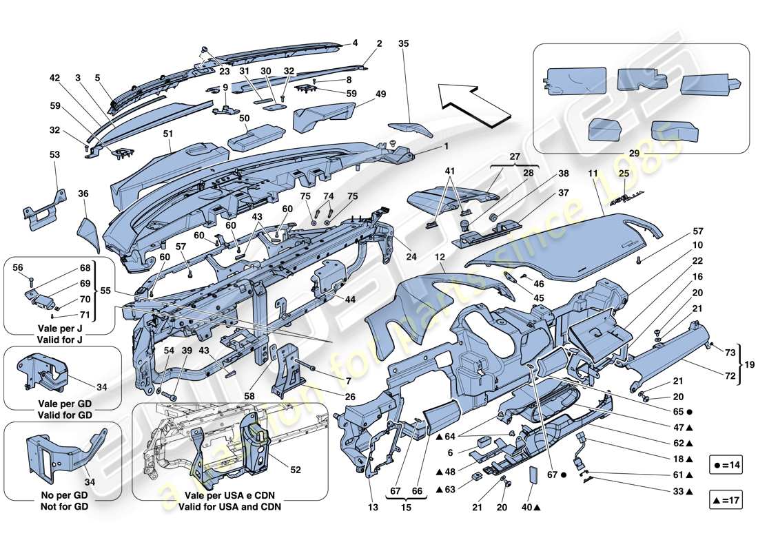 Ferrari 458 Italia (RHD) DASHBOARD Parts Diagram