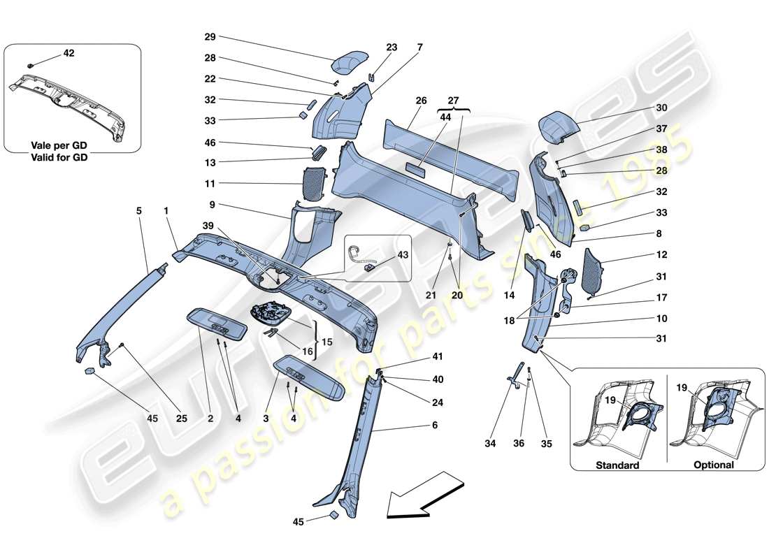 Ferrari 458 Spider (Europe) HEADLINER TRIM AND ACCESSORIES Part Diagram