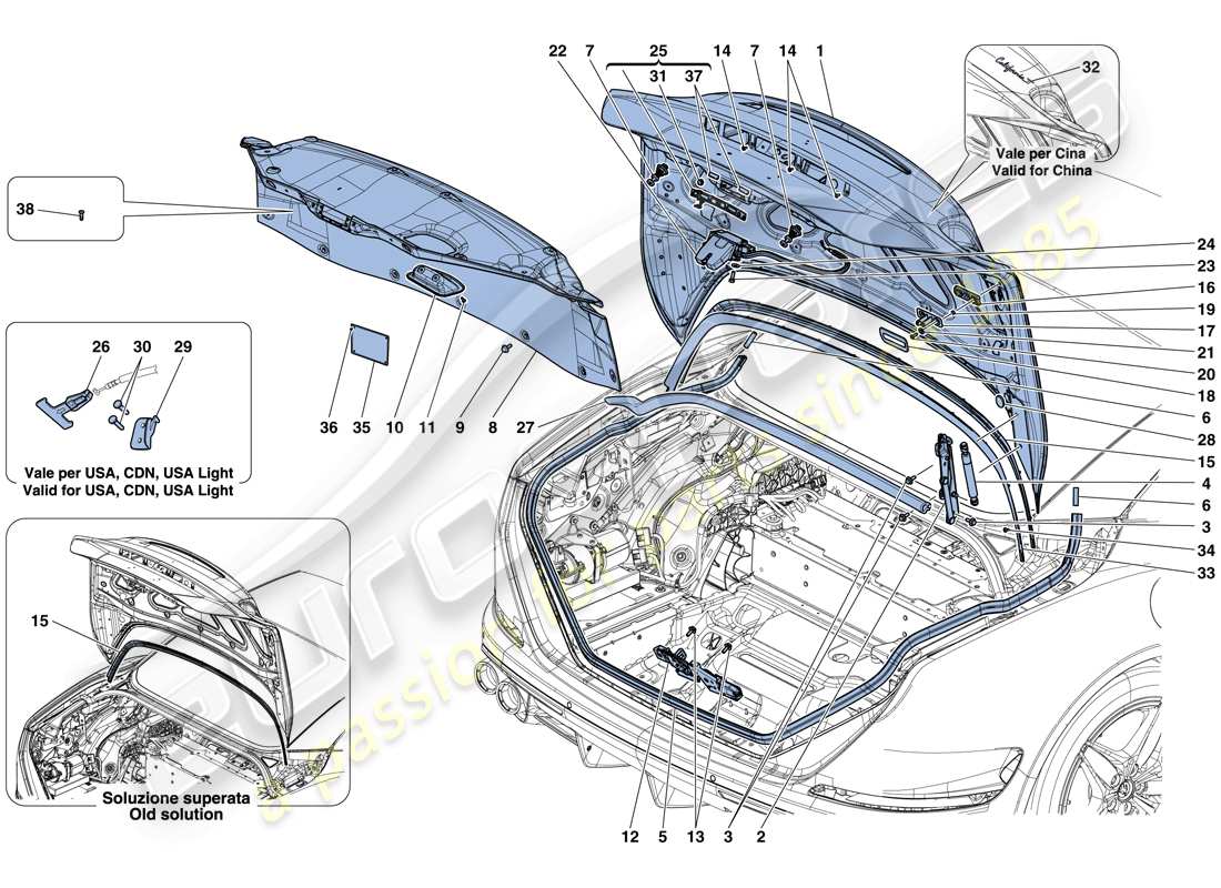 Ferrari California T (Europe) REAR LID AND OPENING MECHANISM Parts Diagram