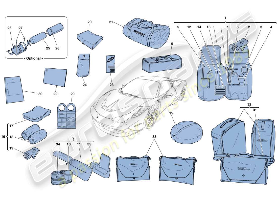 Ferrari 458 Speciale (RHD) TOOLS AND ACCESSORIES PROVIDED WITH VEHICLE Part Diagram