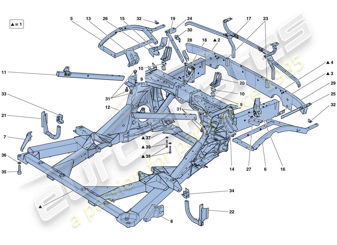 Ferrari 488 GTB (Europe) CHASSIS - STRUCTURE, REAR ELEMENTS AND PANELS Parts Diagram