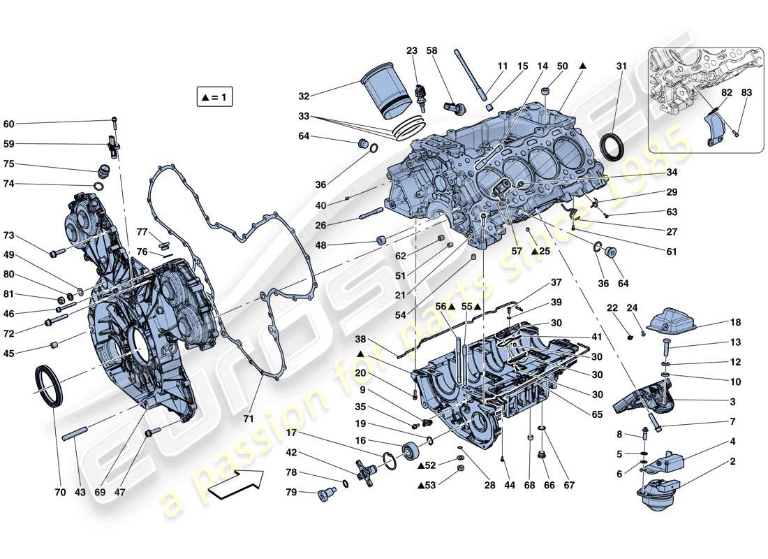 Ferrari 488 GTB (RHD) crankcase Parts Diagram