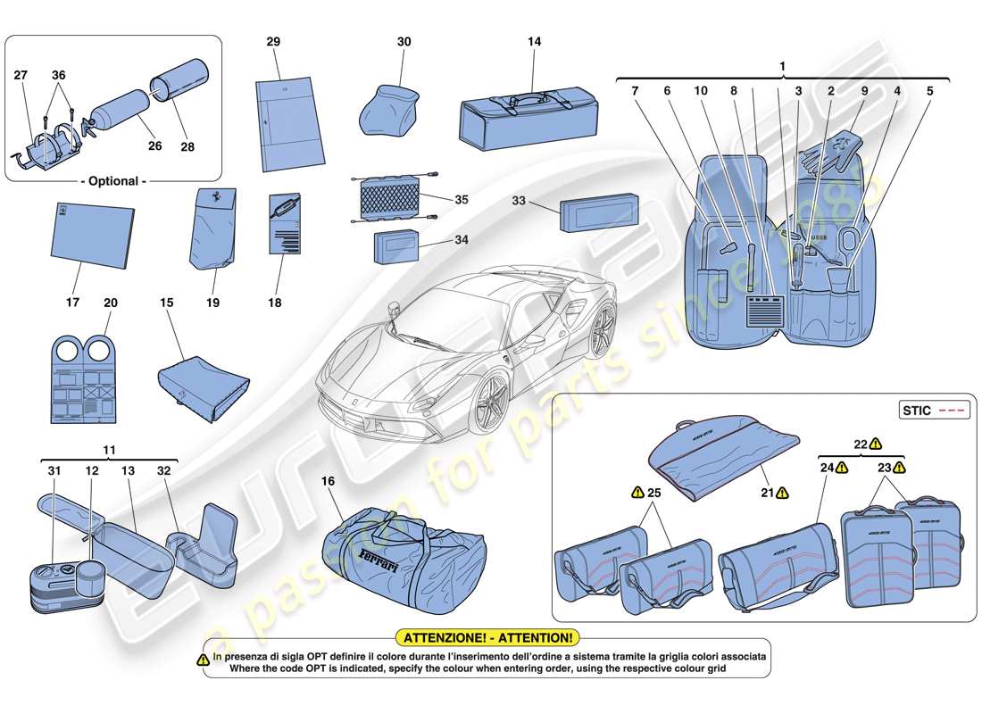 Ferrari 488 GTB (RHD) TOOLS AND ACCESSORIES PROVIDED WITH VEHICLE Parts Diagram