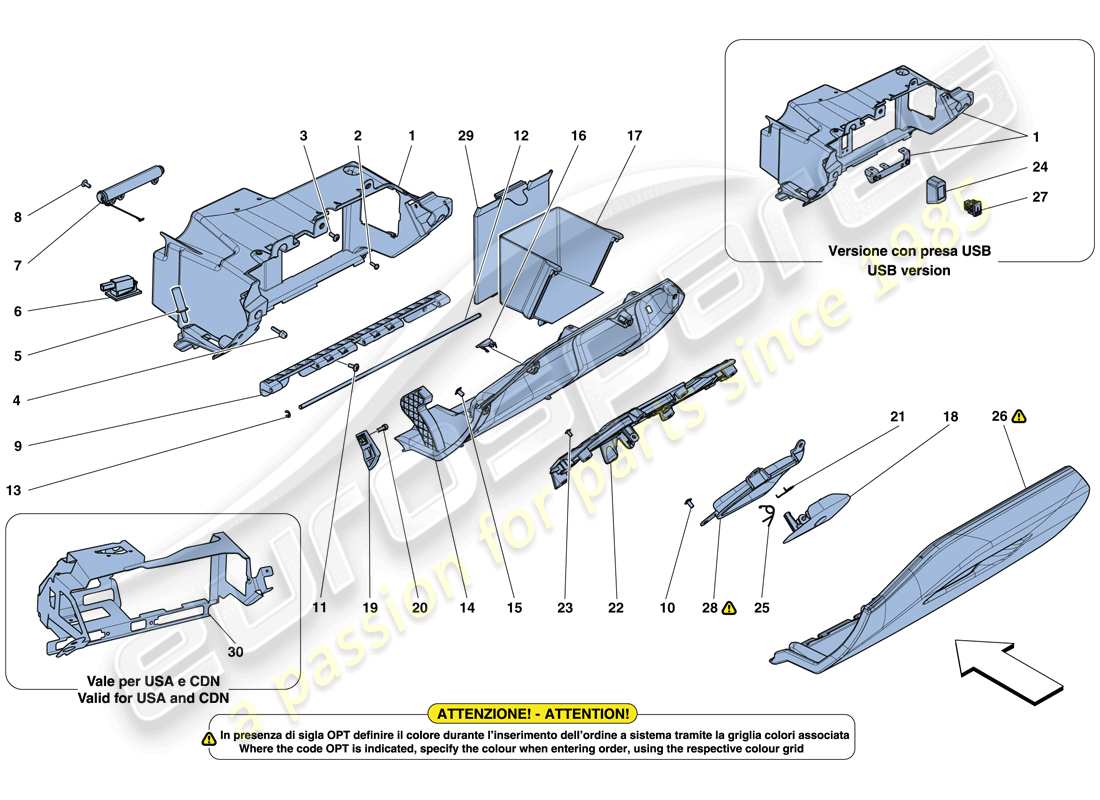 Ferrari 488 Spider (RHD) GLOVE COMPARTMENT Parts Diagram