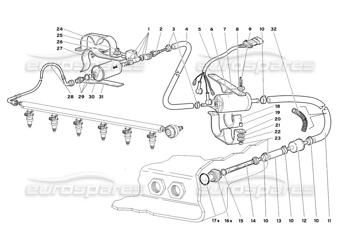 Lamborghini Diablo SV (1999) fuel system (for Tank Cod.0062001156 See Table 62.04.00) Parts Diagram