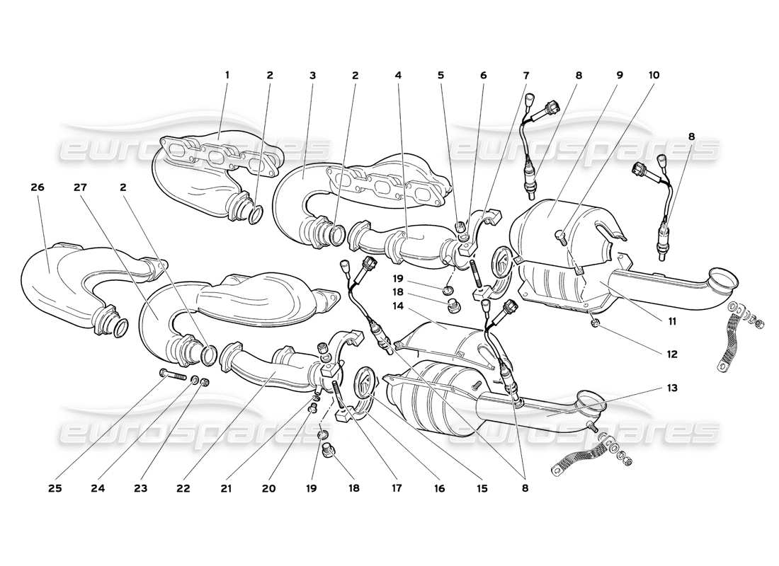 Lamborghini Diablo SV (1999) Exhaust System (Valid for USA and Canada - July 1999) Parts Diagram
