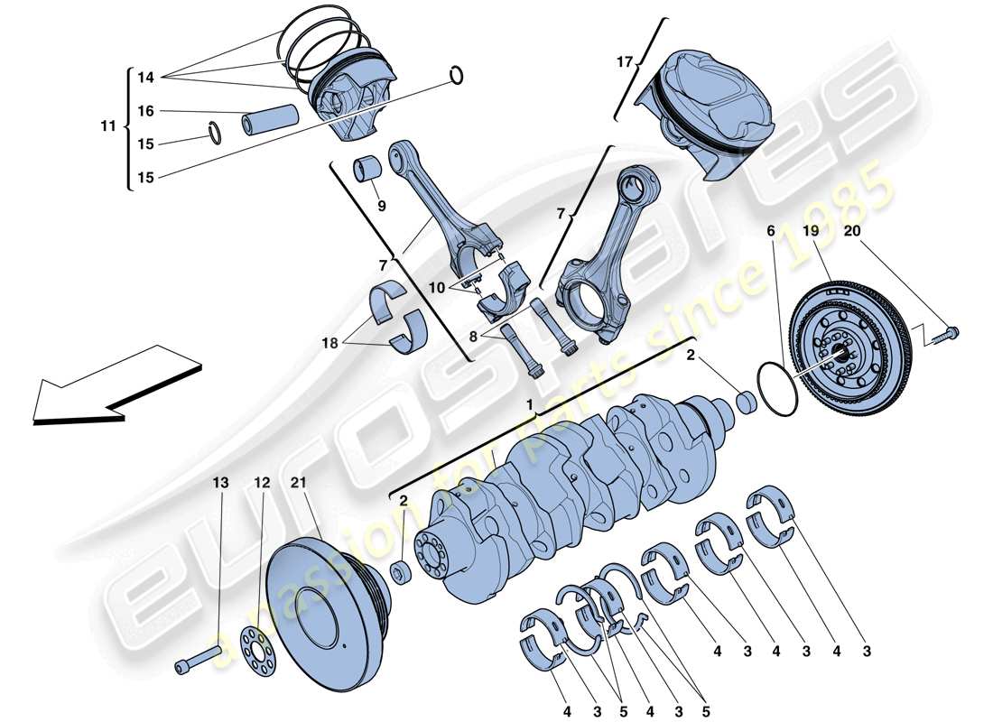 Ferrari 488 Spider (USA) crankshaft - connecting rods and pistons Parts Diagram