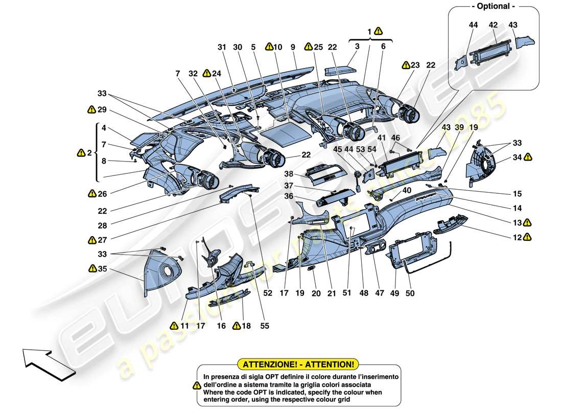 Ferrari GTC4 Lusso T (EUROPE) DASHBOARD - TRIM Parts Diagram