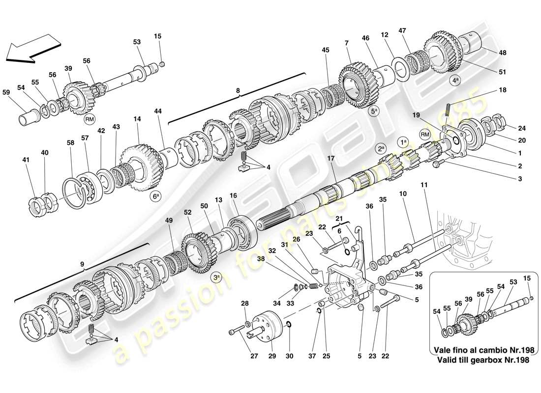 Ferrari 612 Sessanta (USA) PRIMARY GEARBOX SHAFT GEARS AND GEARBOX OIL PUMP Parts Diagram