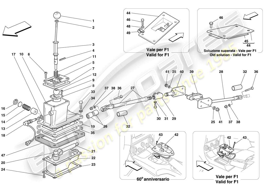 Ferrari 612 Sessanta (USA) EXTERNAL GEARBOX CONTROLS Parts Diagram