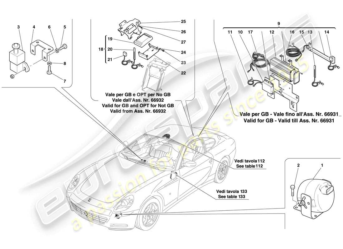Ferrari 612 Sessanta (USA) ANTITHEFT SYSTEM ECUs AND DEVICES Parts Diagram
