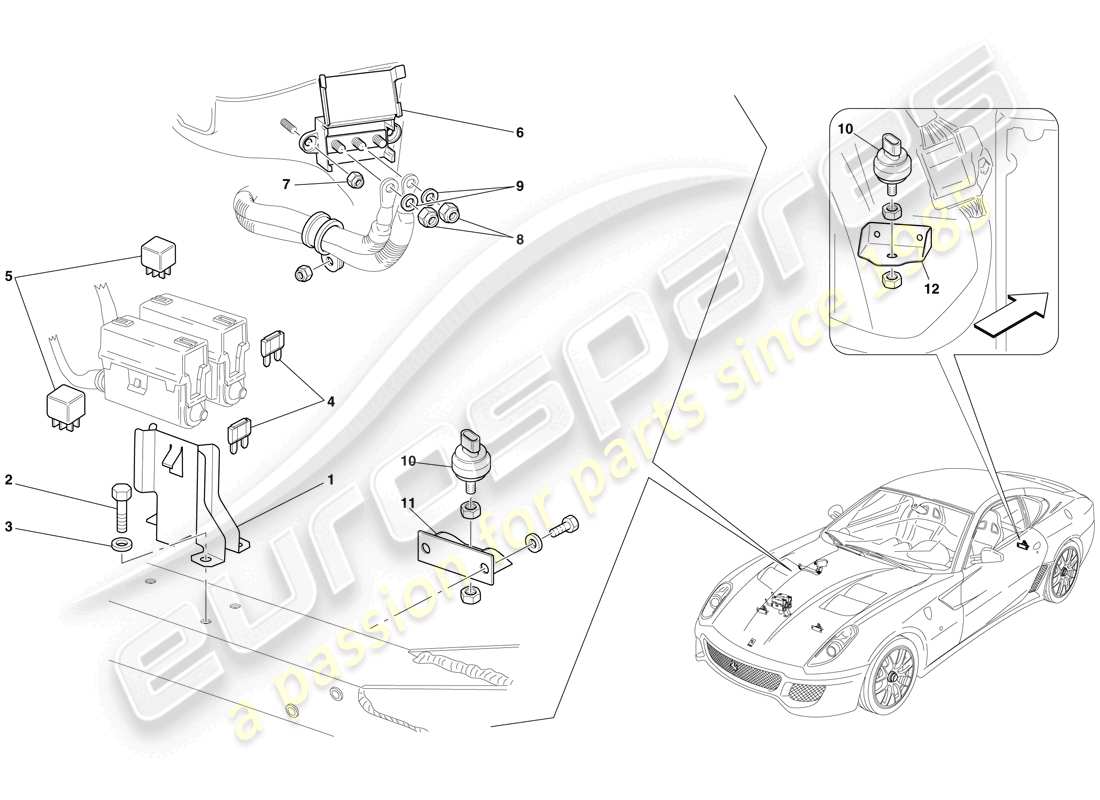 Ferrari 599 GTO (RHD) ENGINE COMPARTMENT ECUs Part Diagram