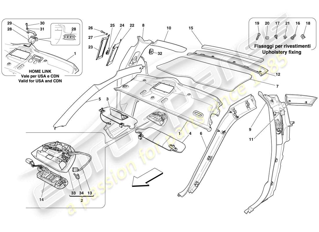 Ferrari 599 GTO (USA) HEADLINER TRIM AND ACCESSORIES Part Diagram
