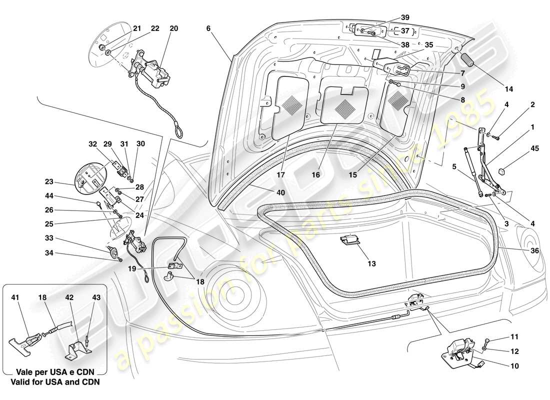 Ferrari 599 GTO (USA) LUGGAGE COMPARTMENT LID AND FUEL FILLER FLAP Part Diagram