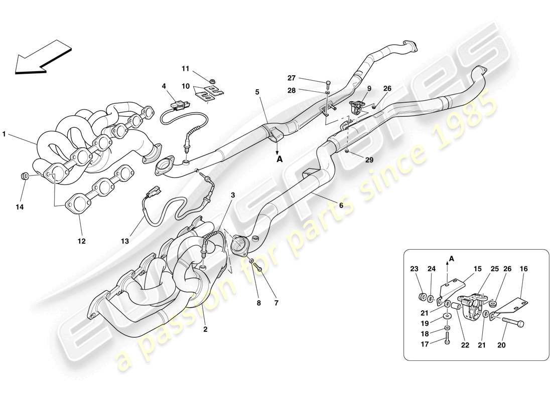Ferrari 599 SA Aperta (USA) Front Exhaust System Part Diagram