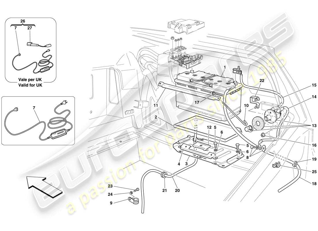 Ferrari 599 SA Aperta (USA) Battery Part Diagram