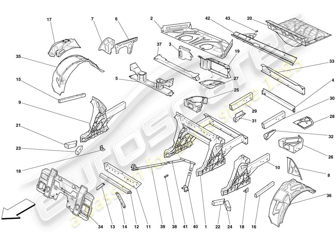 Ferrari 599 SA Aperta (USA) STRUCTURES AND ELEMENTS, REAR OF VEHICLE Part Diagram
