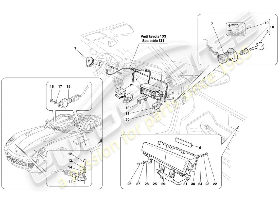 Ferrari 599 SA Aperta (USA) AIRBAG Part Diagram