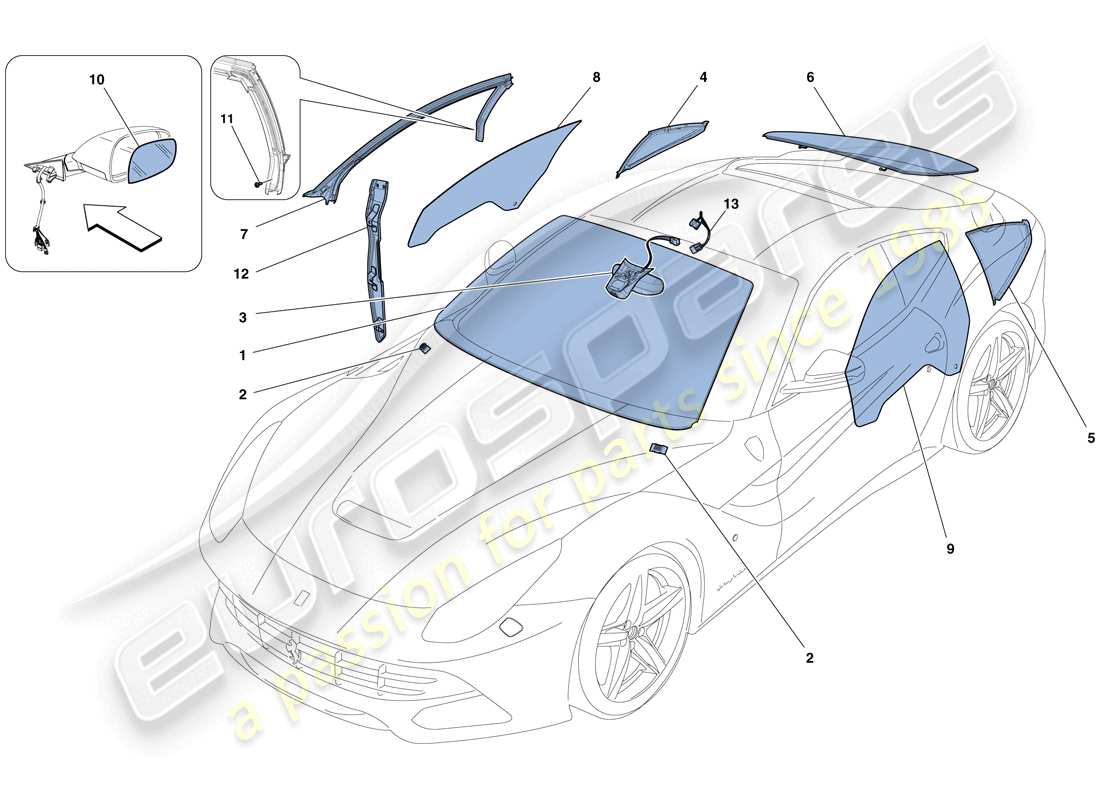 Ferrari F12 Berlinetta (USA) SCREENS, WINDOWS AND SEALS Parts Diagram