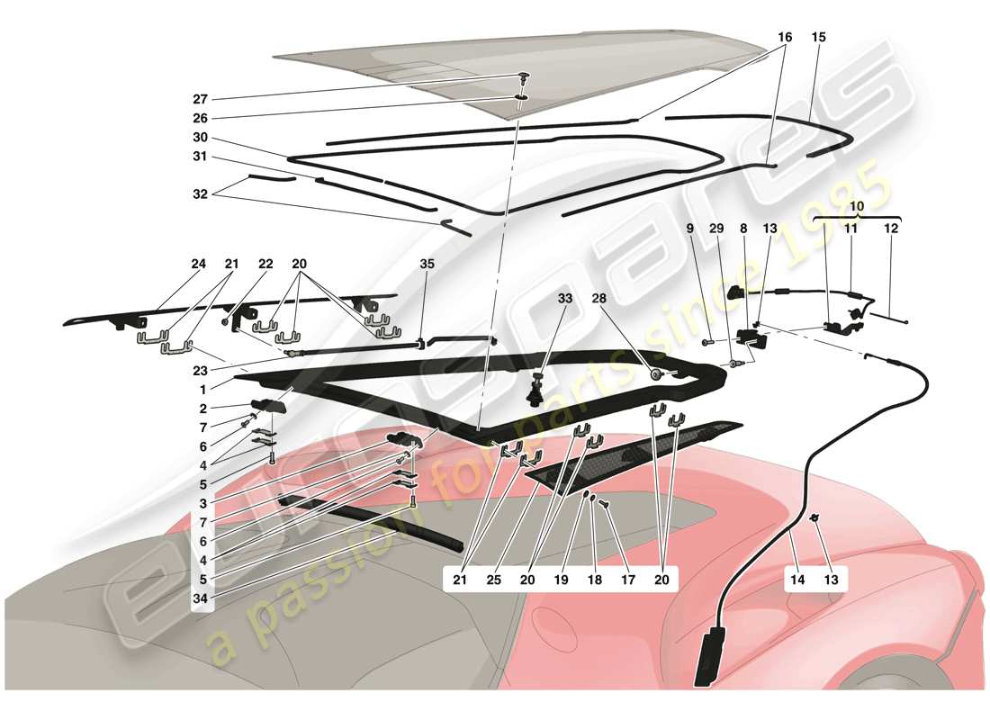 Ferrari LaFerrari (Europe) ENGINE COMPARTMENT LID AND RELEASE MECHANISM Parts Diagram