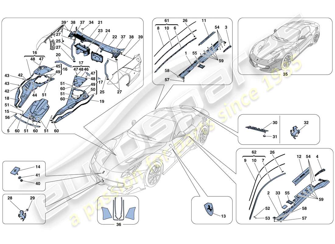 Ferrari F12 TDF (Europe) SHIELDS - EXTERNAL TRIM Parts Diagram
