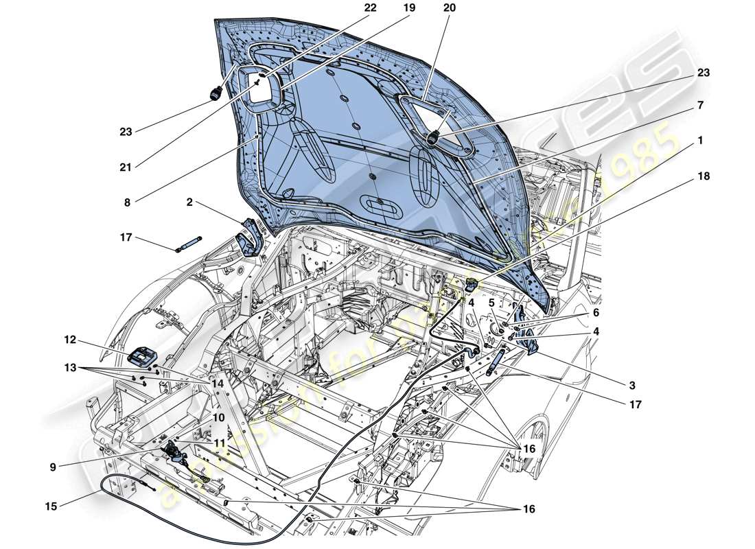 Ferrari F12 TDF (USA) FRONT LID AND OPENING MECHANISM Parts Diagram