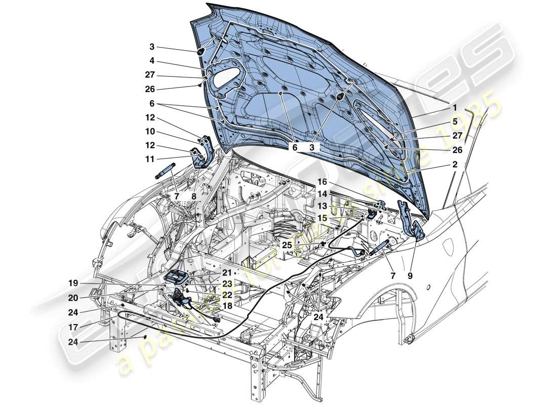 Ferrari 812 Superfast (Europe) FRONT LID AND OPENING MECHANISM Part Diagram