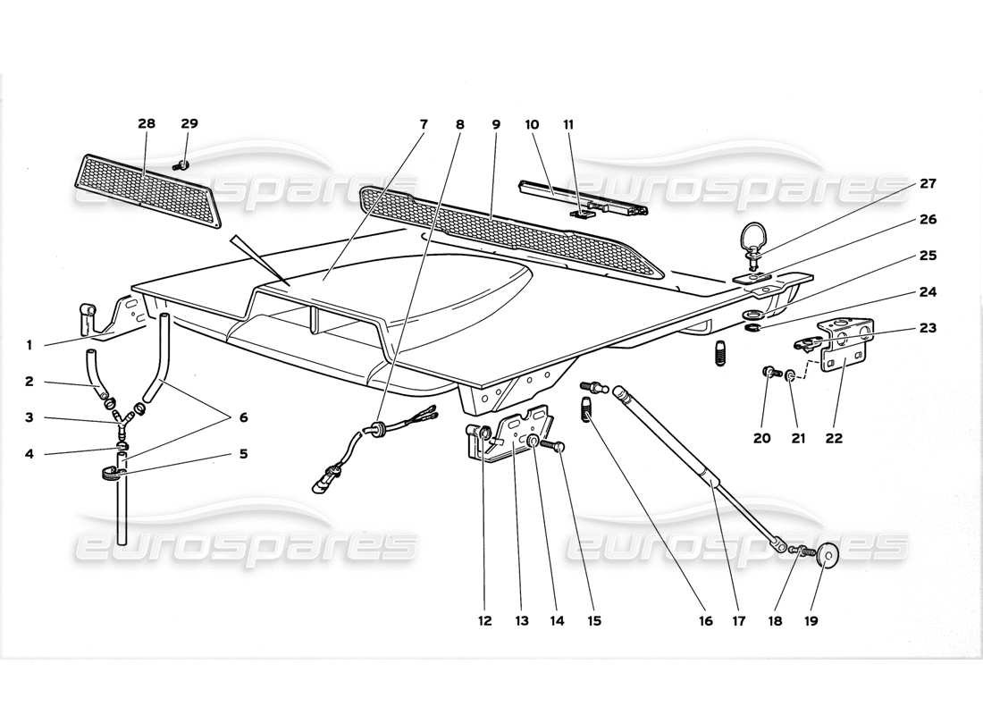 Lamborghini Diablo GT (1999) Engine Hood Parts Diagram