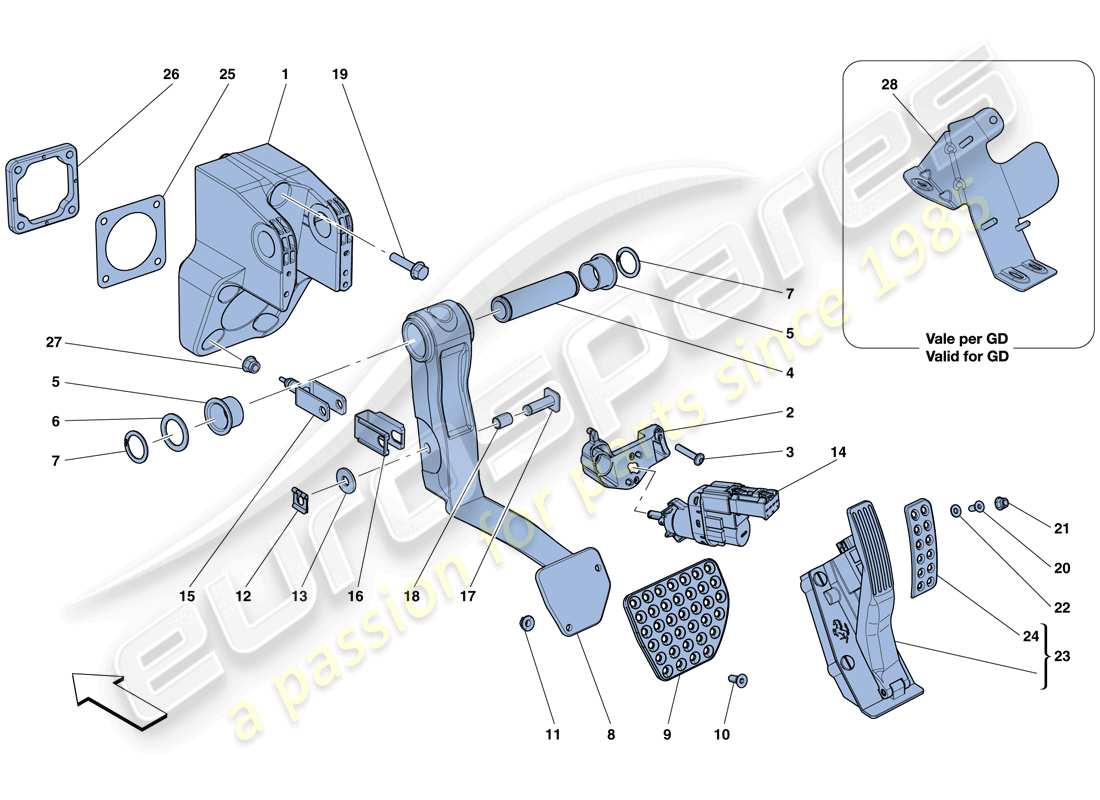 Ferrari GTC4 Lusso (USA) COMPLETE PEDAL BOARD ASSEMBLY Parts Diagram