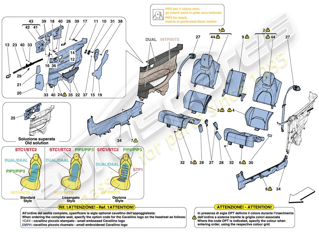 Ferrari GTC4 Lusso (USA) REAR SEAT - SEAT BELTS - INTERIOR TRIM Parts Diagram