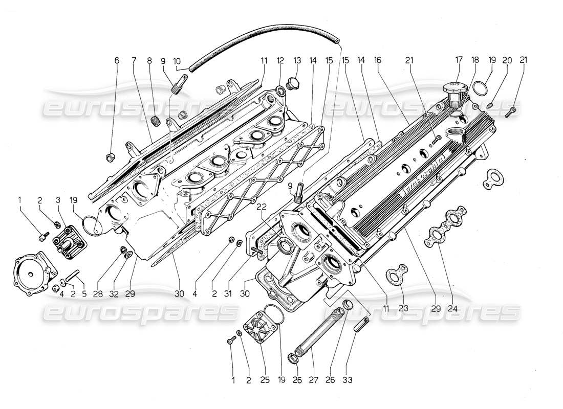 Lamborghini Jalpa 3.5 (1984) cilinder heads Part Diagram